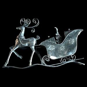 Silver Reindeer and Sleigh Decor